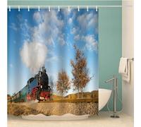 3D Shower Curtain Steam Train 90 x 180 cm Natural Landscape Shower Curtains Anti Mould Washable Quick-Drying Bathroom Curtains for Bathroom Wet Room A/7585