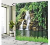 3D Shower Curtain Waterfall 250 x 200 cm Extra Wide Landscape Landscape Shower Curtains Anti Mould Washable Quick-Drying Bathroom Curtains for Bathroom Wet Room A-4807