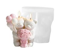 3D Silicone Bear Mold - Couple Design Holding Roses and Balloons, DIY Craft Casting Tool | Candle Resin Soap Plaster Making Mold for Valentine Wedding Decoration Use