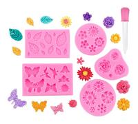 3D Silicone Flower Mould Set - 5PCS Daisy Rose and Leaf