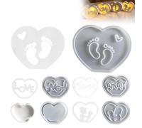 3D Silicone Moulds Casting Moulds Heart, Various Heart Motifs and Letters, Handmade, Ideal for Mother's Day, a Gift for Mum (Five Shapes)