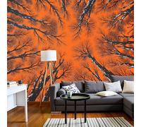 3D Silk Wall Mural Minimalist Abstraction Photo Wallpaper The Tree Trunk Pierced The Sky. Poster Picture Design Modern Wall Art for Living Room Bedroom Restaurant Home Decor, 300x210cm, Orange Color