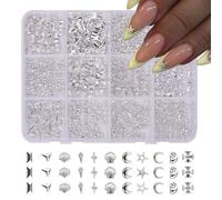 3D Silver Nail Charms - Silver Nail Art Supplies Star Moon Cross Shell - Nail Stuff Nail Gems Rhinestones Charms for Women Girls Nail Art Design & Accessories