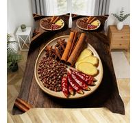 3D Single Bed Duvet Cover Set Chili Peppers and Ginger Quilt Zipper Closure and Pillowcase Ultra Soft Microfiber Food Theme Single Duvet Sets 140x200 cm for Childrens and Adults I.1107