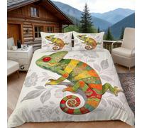 3D Single Duvet Cover Set 3D Printed Chameleon Bedding, Animal Pattern Soft Microfibre Duvet Cover Sets Quilt Cover and Pillow Set with Zipper 3 Pcs