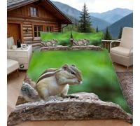 3D Single Duvet Cover Set 3D Printed Cute Squirrel Bedding, Cute Lovely Soft Microfibre Duvet Cover Sets Quilt Cover and Pillow Set with Zipper 3 Pcs