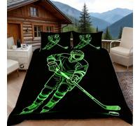 3D Single Duvet Cover Set 3D Printed Ice Hockey Player Bedding, Sports Silhouette Soft Microfibre Duvet Cover Sets Quilt Cover and Pillow Set with Zipper 3 Pcs