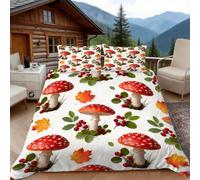 3D Single Duvet Cover Set 3D Printed Mushroom Bedding, Forest Style Soft Microfibre Duvet Cover Sets Quilt Cover and Pillow Set with Zipper 3 Pcs