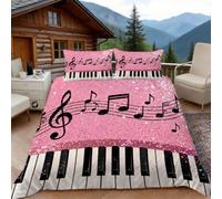 3D Single Duvet Cover Set 3D Printed Music Themed Bedding, Musical Notes Soft Microfibre Duvet Cover Sets Quilt Cover and Pillow Set with Zipper 3 Pcs