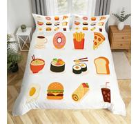 3D Single Size Duvet Cover Sets Fries and Pizza Kids Single Bedding Set with Zipper Closure Soft Microfiber Cartoon Food Duvet Sets 135x200 cm for Boys Girls Bedroom H.160