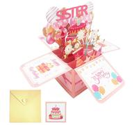 3D Sister Birthday Card, Happy Birthday Pop up Card with Envelope and Note, Colorful 3D Pop Up Birthday Card for Women Party Decoration Keepsake