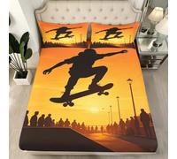 3D Skateboard Single Fitted Sheet Extreme Sports Fitted Sheets Deep Pocket 30 cm Soft Bed Sheets Microfiber Bedding 80x200 cm with 2 Pillowcases for kids and aldults XCW6722