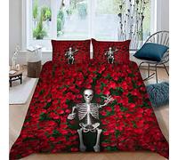 3D Skeleton Bright Duvet Cover 3D Printed Gothic Bedding Set Double for Aldults Easy Care Comforter Cover Soft Microfiber Quilt Cover with Zipper Closure with 2 Pillowcases