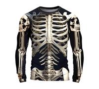 3D Skeleton Shirt for Men Women Realistic Rib Cage Print Halloween Costume T-Shirt Spooky Skull Long Sleeve Unisex Tee for Couples Esqueletos para Hombre A03-White XXL
