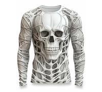 3D Skeleton Shirt for Men Women Realistic Rib Cage Print Halloween Costume T-Shirt Spooky Skull Long Sleeve Unisex Tee for Couples Esqueletos para Hombre A01-White M
