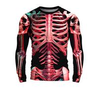 3D Skeleton Shirt for Men Women Realistic Rib Cage Print Halloween Costume T-Shirt Spooky Skull Long Sleeve Unisex Tee for Couples Esqueletos para Hombre A03-Red M
