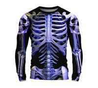 3D Skeleton Shirt for Men Women Realistic Rib Cage Print Halloween Costume T-Shirt Spooky Skull Long Sleeve Unisex Tee for Couples Esqueletos para Hombre A03-Blue XL