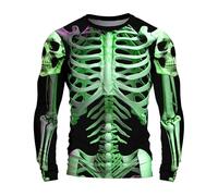 3D Skeleton Shirt for Men Women Realistic Rib Cage Print Halloween Costume T-Shirt Spooky Skull Long Sleeve Unisex Tee for Couples Esqueletos para Hombre A03-Green M