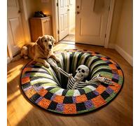 3D Skeleton Vortex Quilted Round Halloween Rug,3D Skeleton Rug，A31.5*31.5in | 3D Halloween Rugs Indoor,3D Rugs Optical Illusion Halloween,Creates Depth,for Entryways,Living Rooms