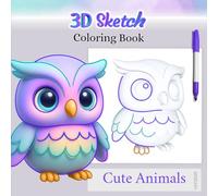 3D sketch coloring book, Cute Animals version: Draw and color easily with 50 grayscale pages, applying techniques such as line art and shading. Art ... teens and adults. (Grayscale Coloring Book)