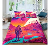 3D Skin-Friendly Microfiber Astronaut walking Comforter Cover Soft Bedding Pillow Shams Sci-fi alien l&scape Bed Quilt Cover All Season, Easy Care, Washable Kids Teens Boys Girls Single(140x200cm)