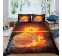 3D Skin-Friendly Microfiber basketball-fire-art Comforter Cover Ultra Soft Bedding Pillow Cases dynamic-sports-style Quilt Cover Set All Season, Easy Care, Washable Teens Adults Super king(260x220cm)