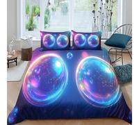 3D Skin-Friendly Microfiber Cosmic bubbles Quilt Cover All Season Bedding Set w/ Pillowcase Neon space fantasy Comforter Cover Breathable Machine Washable for Bedroom Decoration Super king（260x220cm）