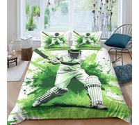 3D Skin-Friendly Microfiber Cricket player action Comforter Cover Ultra Soft Bedding Set w/ Pillow Cases Sport illust Quilt Cover Set All Season Easy Care, Washable for Teens Adults Single（140x200cm）