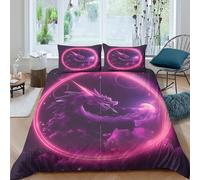 3D Skin-Friendly Microfiber Dragon fantasy Quilt Cover All Season Bedding Set w/Pillowcase Neon cosmic art Comforter Cover Set Breathable Machine Washable for Bedroom Decoration Single（140x200cm）