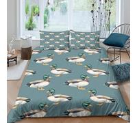 3D Skin-Friendly Microfiber Duck pattern repeat Comforter Cover Soft Bedding Set w/ Pillow Shams Nature inspired Bed Quilt Cover All Season, Easy Care, Kids Teens Boys Girls Double（200x200cm）