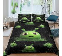 3D Skin-Friendly Microfiber green alien cartoon Comforter Cover Ultra Soft Bedding Pillow Cases funny space creature Quilt Cover Set All Season, Easy Care, Washable Teens Adults Double(200x200cm)