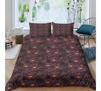 3D Skin-Friendly Microfiber Halloween cats Quilt Cover All Season Bedding Set with Pillow Cases vector Pattern Comforter Cover Easy Care Breathable Washable for Kids Teens Adults Single（140x200cm）