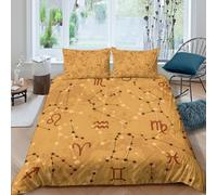 3D Skin Friendly Microfiber Horoscope symbols Duvet Cover Sets Easy Care Bedding Set with Pillow Shams Vintage astrology Quilt Cover All Season Machine Washable for Home Decoration Double（200x200cm）