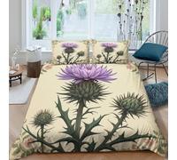 3D Skin-Friendly Microfiber Purple thistle flower Comforter Cover Ultra Soft Bedding Set w/ Pillow Cases Botanical garden Quilt Cover Set All Season, Easy Care, Washable Teens Adults King（220x240cm）