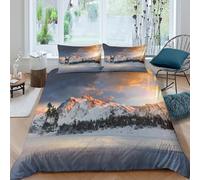 3D Skin-Friendly Microfiber Snowy Mountains Comforter Cover Soft Bedding Set w/ Pillow Shams Winter L&scape Style Bed Quilt Cover All Season, Easy Care, Washable Kids Teens Boys Girls King（220x240cm）