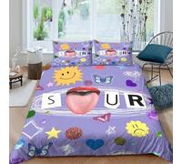 3D Skin-Friendly Microfiber sour taste Quilt Cover All Season Bedding Set w/ Pillowcase colorful doodle style Comforter Cover Breathable Machine Washable for Bedroom Decoration Super king（260x220cm）