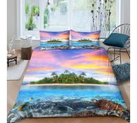 3D Skin-Friendly Microfiber TropicalIsland Comforter Cover Ultra Soft Bedding Set w/ Pillow Cases UnderwaterSceneryStyle Quilt Cover Set All Season Easy Care, for Teens Adults King（220x240cm）
