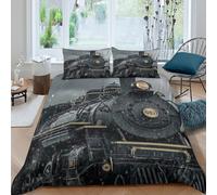 3D Skin-Friendly Microfiber Vintage Steam Quilt Cover All Season Bedding Set with Pillow Cases Historic Railway Comforter Cover Easy Care Breathable Washable for Kids Teens Adults Single（135x200cm）