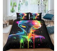 3D Skin Friendly Microfibre alien art vivid Bed Quilt Cover Soft Bedding Set with Pillowcases colorful cosmic style Duvet Cover All Season Breathable for Bedroom Decor King（220x240cm）