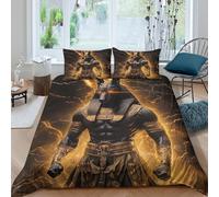 3D Skin Friendly Microfibre Ancient god Bed Quilt Cover Soft Bedding Set with Pillowcases Egyptian myth style Duvet Cover All Season Breathable Machine Washable for Bedroom Decor Double（200x200cm）