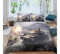 3D Skin-Friendly Microfibre Battle tank combat Quilt Cover Set All Season Bedding Set with Pillow Shams Military warfare art Comforter Cover Easy Care, Washable for Bedroom Decor Single（140x200cm）
