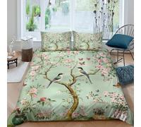 3D Skin-Friendly Microfibre Birds in bloom Comforter Cover Easy Care Bedding Set w/Pillow Cases Chinoiserie floral art Quilt Cover All Season Breathable Washable for Home Decor King（220x240cm）