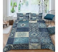3D Skin-Friendly Microfibre Blue tiles pattern Bedding Quilt Cover All Season Bedding Pillow Cases Vintage ornamental Bed Quilt Cover Easy Care Breathable Washable Bedroom Decor Single(135x200cm)