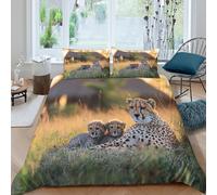 3D Skin-Friendly Microfibre Cheetah family Bed Quilt Cover All Season Bedding Set w/ Pillowcases Wildlife photography Bedding Quilt Cover All Season Washable for Boys Girls Kids Single（135x200cm）