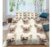 3D Skin-Friendly Microfibre Chihuahua faces Bedding Quilt Cover All Season Bedding Pillow Cases cartoon dog expressions Bed Quilt Cover Easy Care Breathable Washable Bedroom Decor Double(200x200cm)