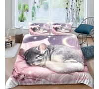 3D Skin-Friendly Microfibre Chinchilla sleeping Bedding Quilt Cover All Season Bedding Pillow Cases Cute animal illust Bed Quilt Cover Easy Care Breathable Washable Bedroom Decor Single(140x200cm)