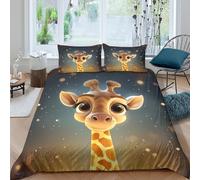 3D Skin-Friendly Microfibre Cute giraffe face Bed Quilt Cover All Season Bedding Set w/ Pillowcases Cartoon animal illust Bedding Quilt Cover All Season Washable for Boys Girls Kids King（220x240cm）