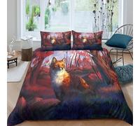 3D Skin-Friendly Microfibre Fox in forest Duvet Cover All Season Bedding Set with Pillow Cases Fantasy woodland scene Bedding Quilt Cover Easy Care, Washable for Men Women Kids Super king（260x220cm）
