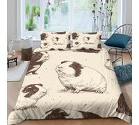 3D Skin-Friendly Microfibre Guinea pig sketch Bedding Quilt Cover Breathable Bedding Pillow Cases Vintage animal illust Comforter Cover All Season, Easy Care, Washable Couples Super king(260x220cm)