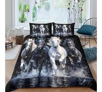 3D Skin Friendly Microfibre Horse gallop dynamic Duvet Cover All Season Bedding Set with Pillowcases Wild animal art Comforter Cover Set Easy Care for Men Women Kids Single（140x200cm）